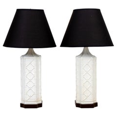 Pair of Porcelain Bamboo Motive Lamps