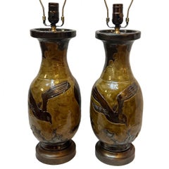 Pair of porcelain bird lamps