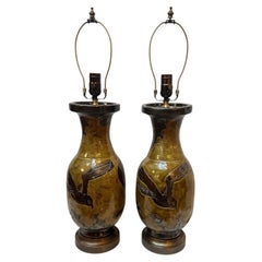Pair of porcelain bird lamps