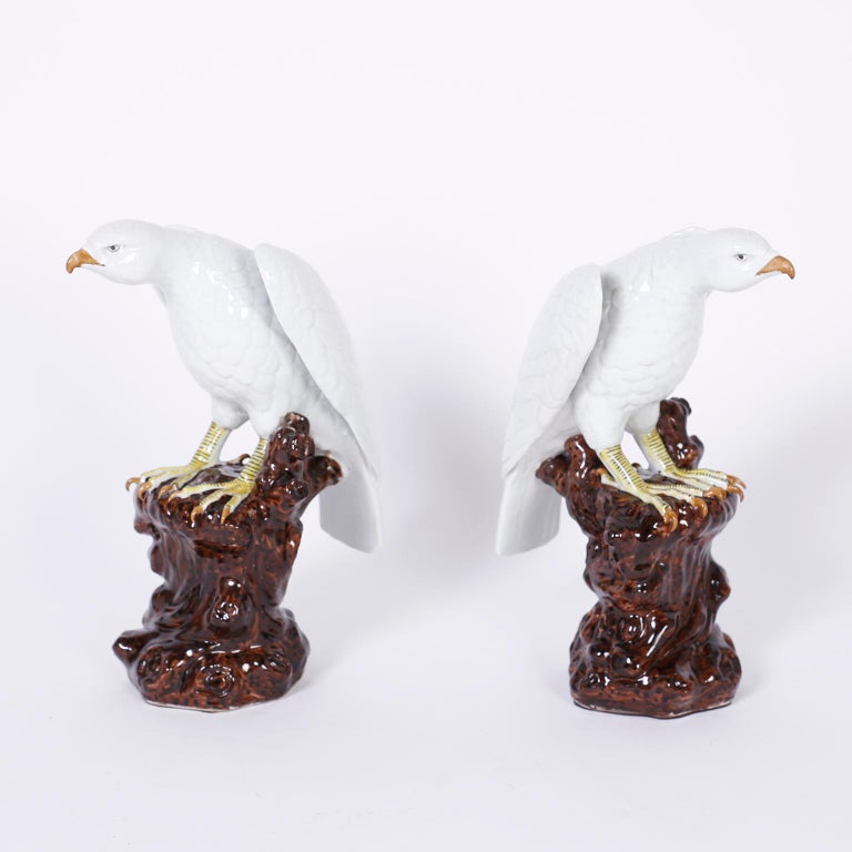 Pair of Porcelain Birds of Prey For Sale at 1stDibs
