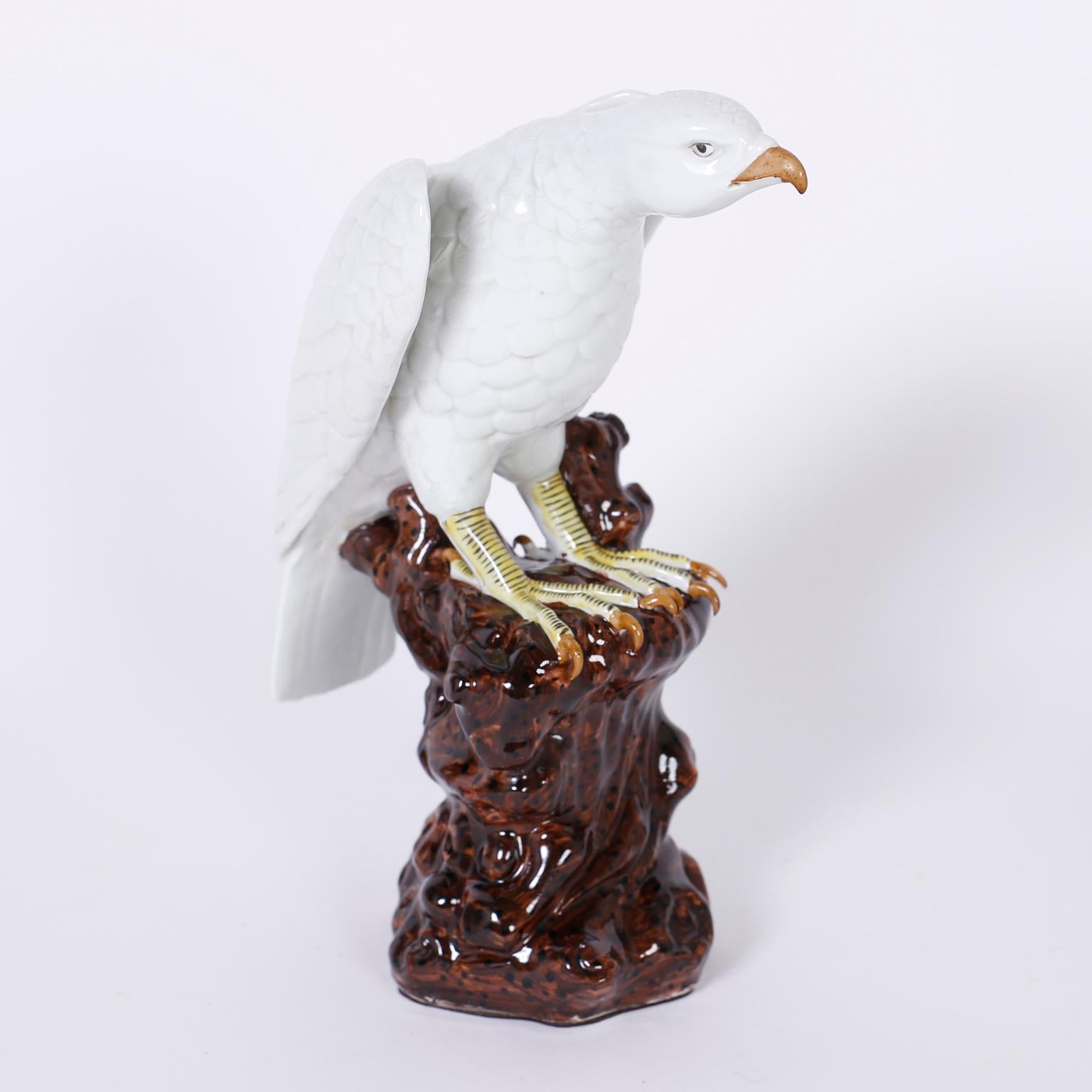 Chinese Export Pair of Porcelain Birds of Prey