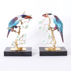 Pair of Porcelain Birds on Gilt Metal Branches
