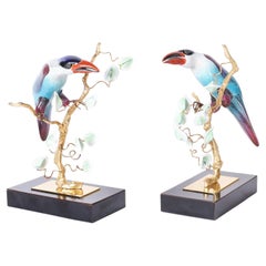 Pair of Porcelain Birds on Gilt Metal Branches
