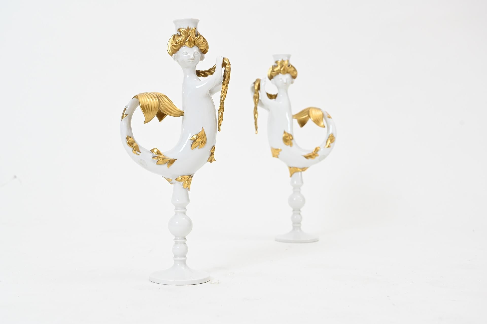 Mid-Century Modern Pair of Porcelain Bjorn Wiinblad for Rosenthal Candlesticks