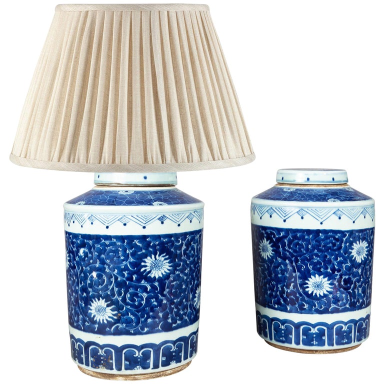 Pair of Porcelain Blue and White Ginger Jars Mounted as Table Lamps For Sale