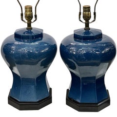 Pair of Porcelain Blue Lamps