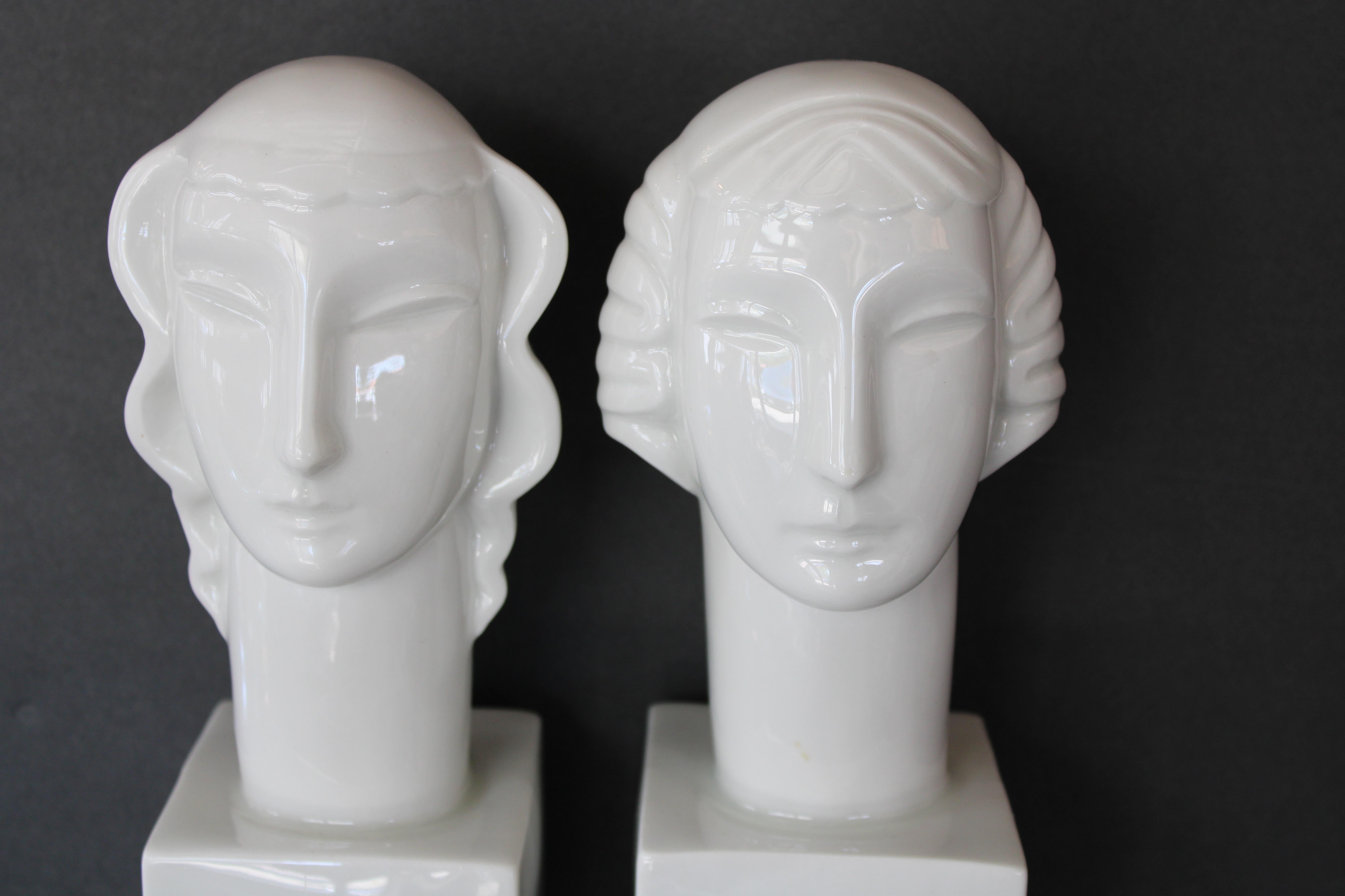 Pair of art deco ceramic figures by Geza de Vegh (1905-1989) the Hungarian-American sculptor who created a range of pieces for the Lenox and Lamberton Scammell porcelain works, both in Trenton, New Jersey.  Each sculpture measures 3.5