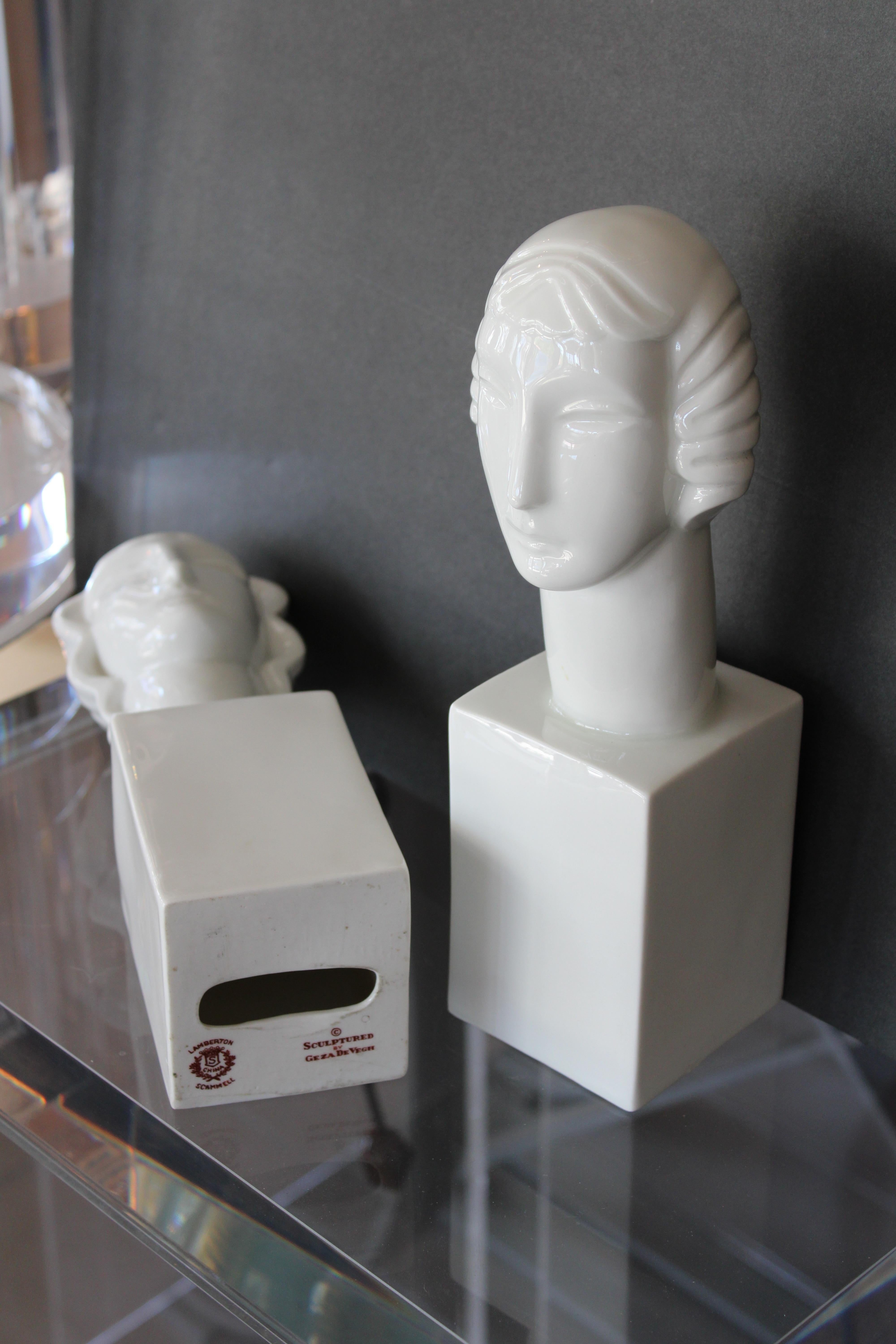 Art Deco Pair of Porcelain Busts by Geza de Vegh for Lamberton Scammell For Sale