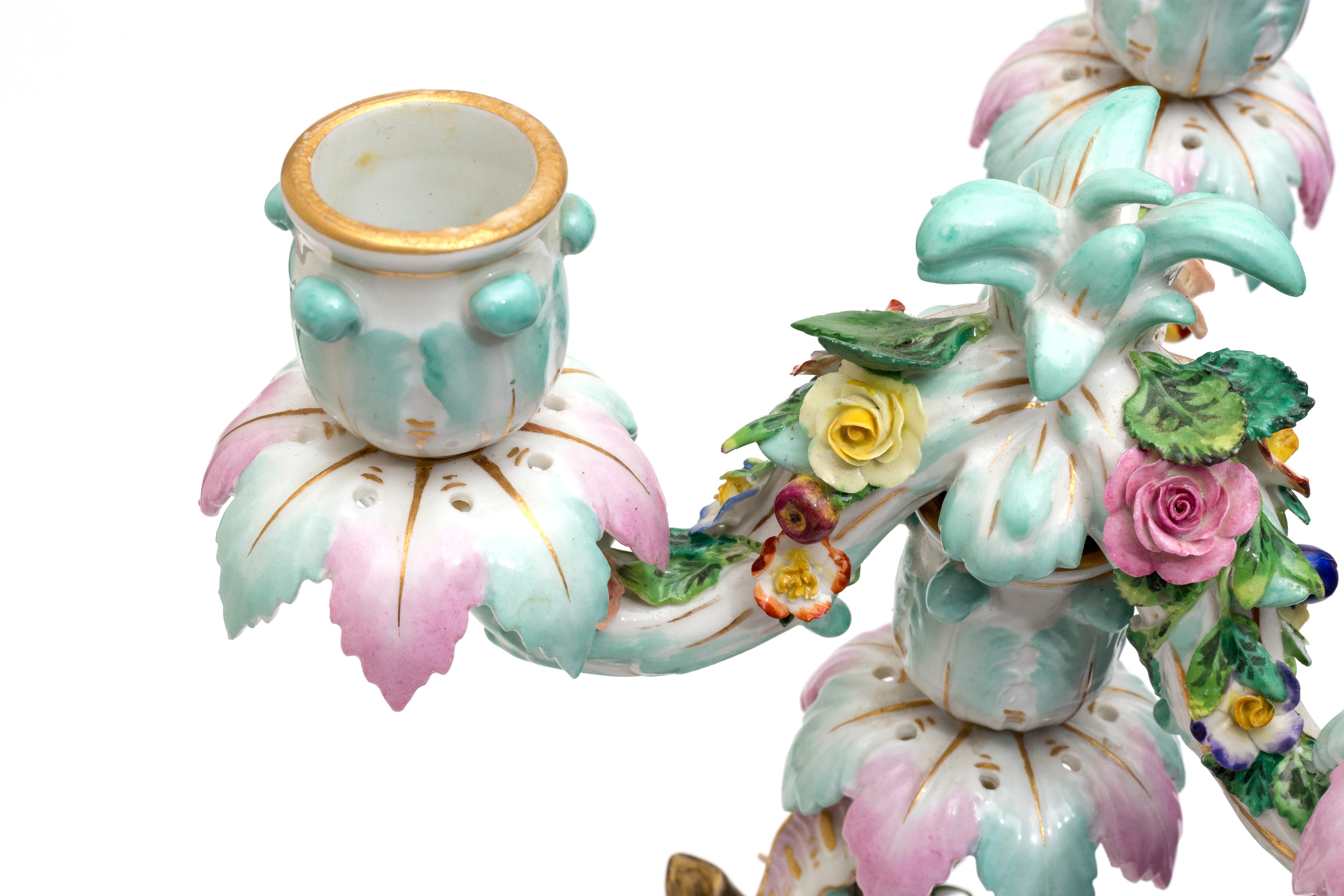 Hand-Painted Pair of Porcelain Candelabra For Sale