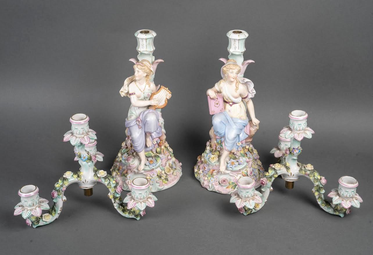 Pair of Porcelain Candelabra, Late 19th Century, Napoleon III Period. For Sale 6