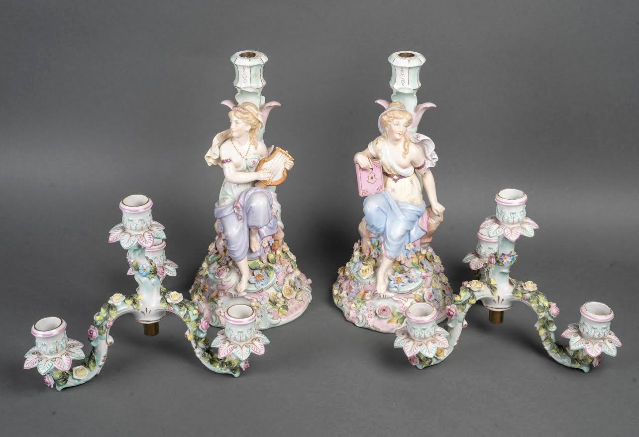 Coppia di candelabri in porcellana, fine XIX secolo, periodo Napoleone III. in vendita 5