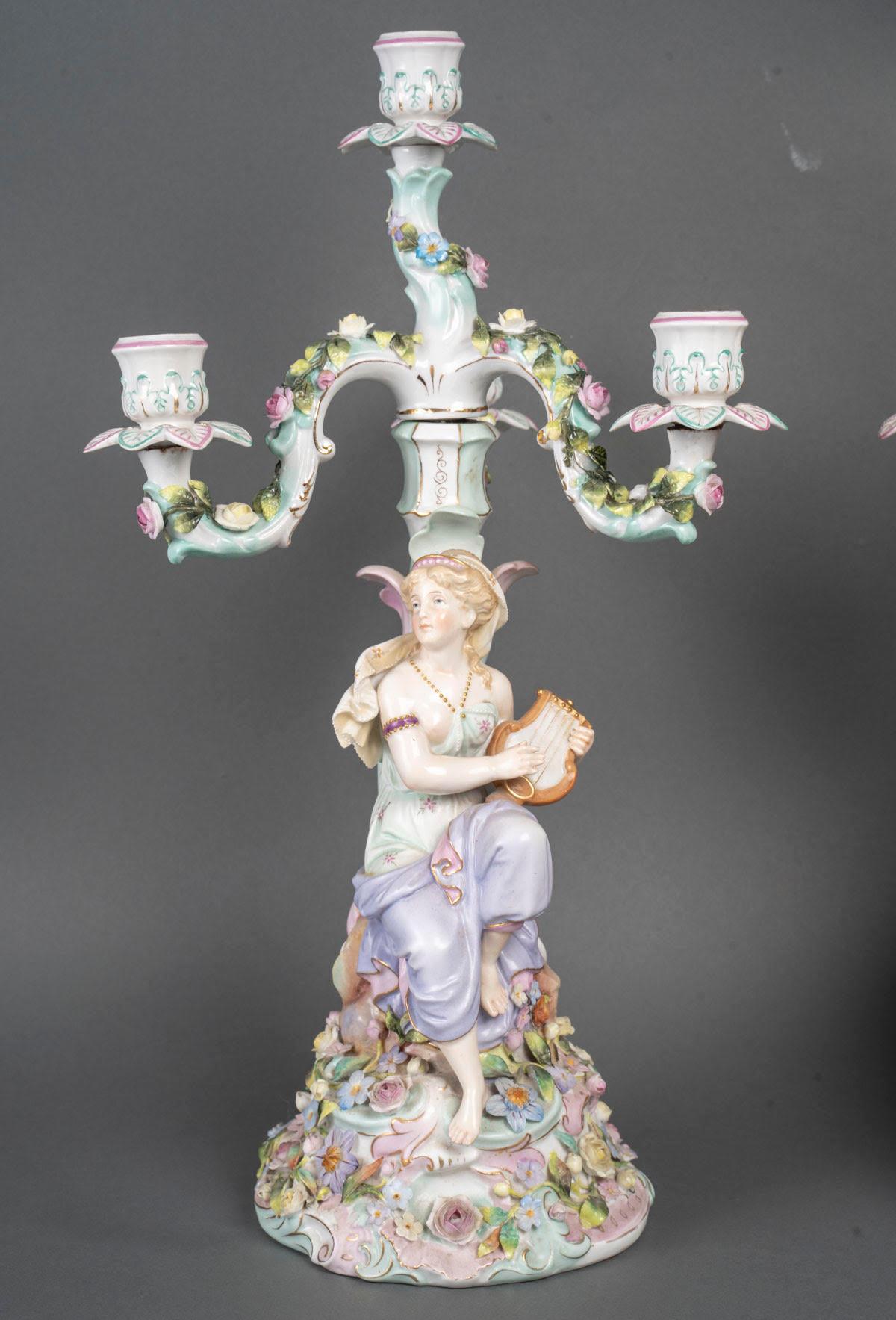 Pair of porcelain candelabra, late 19th century, Napoleon III period.

Pair of porcelain candelabra, 3 branches, late 19th century, Napoleon III period.
H: 49cm, D: 28cm