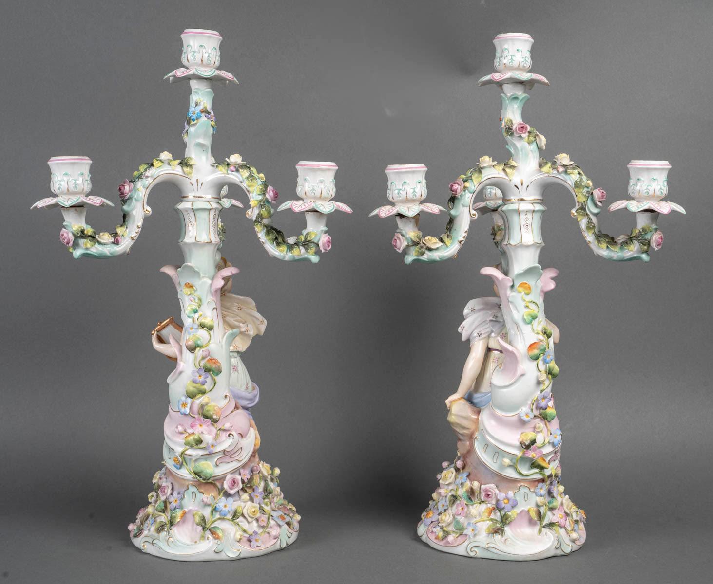 Pair of Porcelain Candelabra, Late 19th Century, Napoleon III Period. For Sale 3