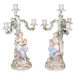 Used Pair of Porcelain Candelabra, Late 19th Century, Napoleon III Period.