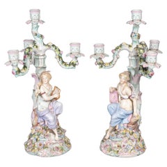 Pair of Porcelain Candelabra, Late 19th Century, Napoleon III Period.