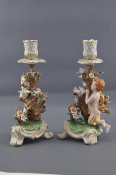 Pair of Porcelain Candleholders, after Models from Sèvres, France
