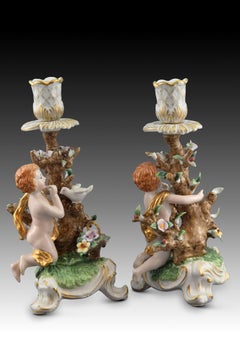 Pair of Porcelain Candleholders, after Models from Sèvres, France