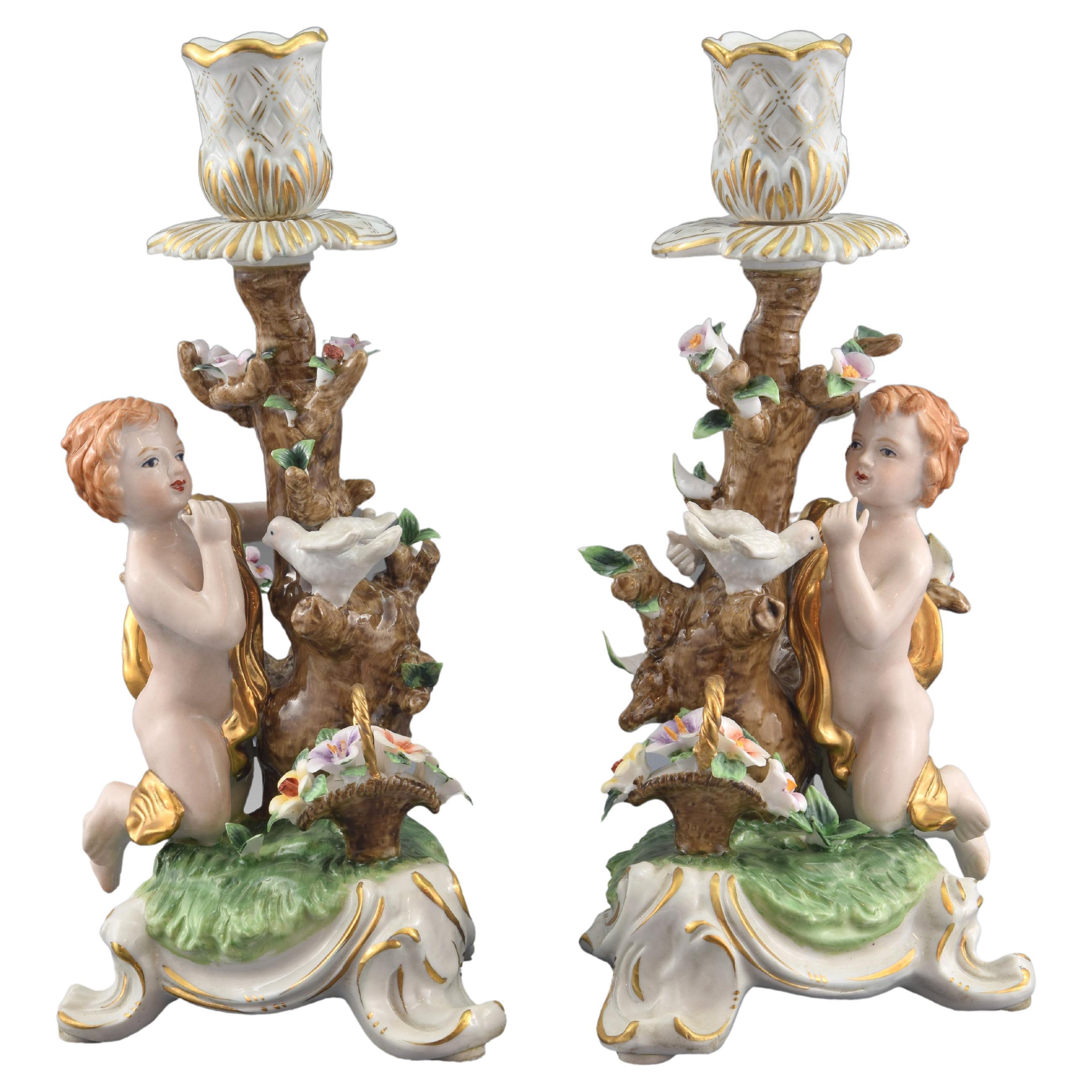 Pair of Porcelain Candleholders, after Models from Sèvres, France For Sale