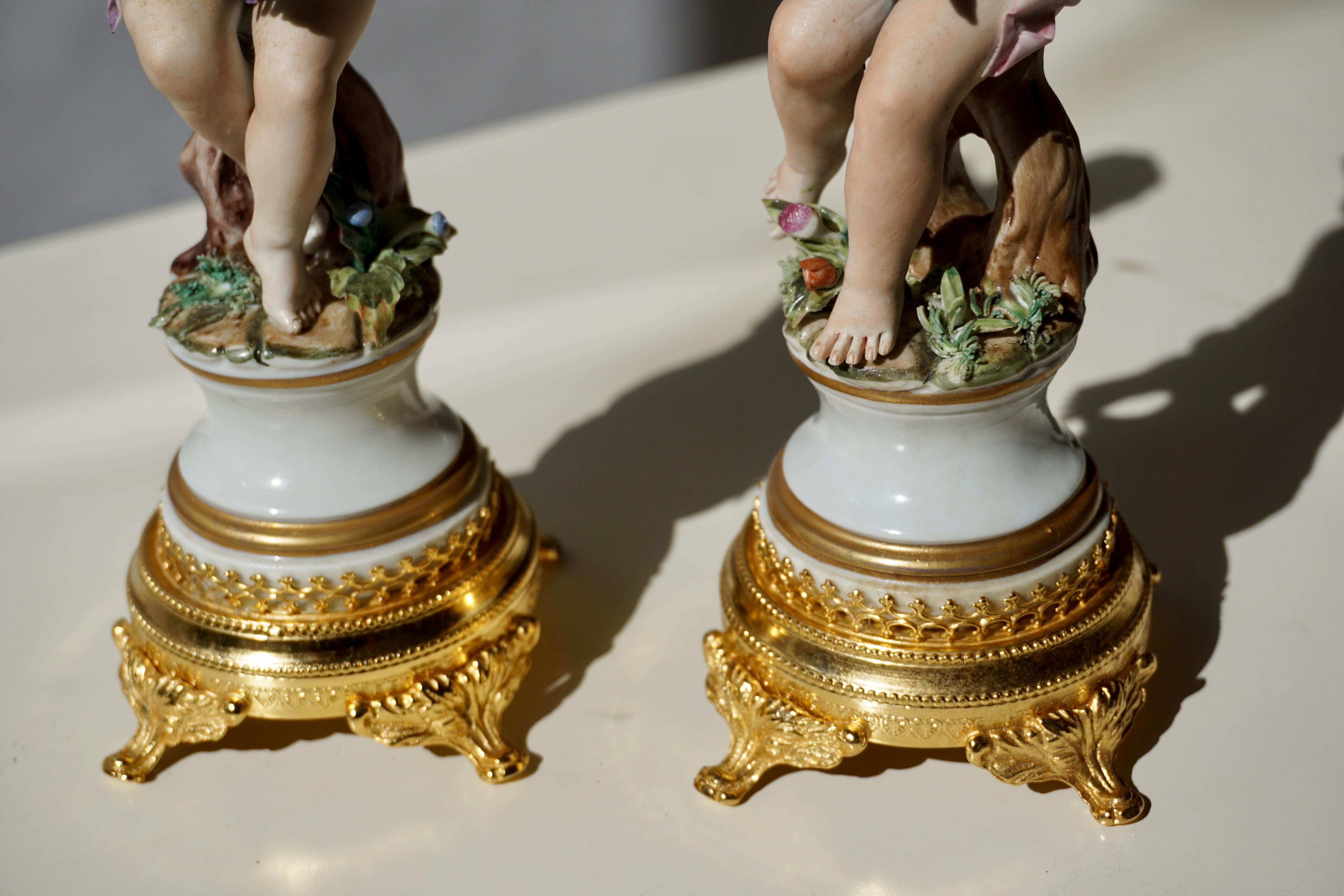 Pair of Porcelain Capodimonte Cherubs 20th Century Polychrome Putti Figures 8