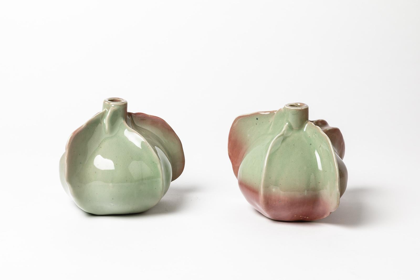 Paar Porzellan-Keramik-Tischlampen von Tim Orr, Grün und Rot, Farben (Moderne der Mitte des Jahrhunderts) im Angebot