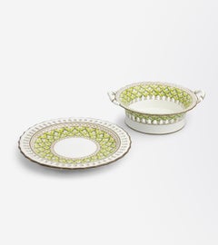 Pair of Porcelain Chestnut Baskets and Under-Plates by Spode in Pattern 3037