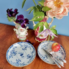 Pair of Porcelain Chinese Export Plates, Blue and White Flowers, Kangxi, ca 1730