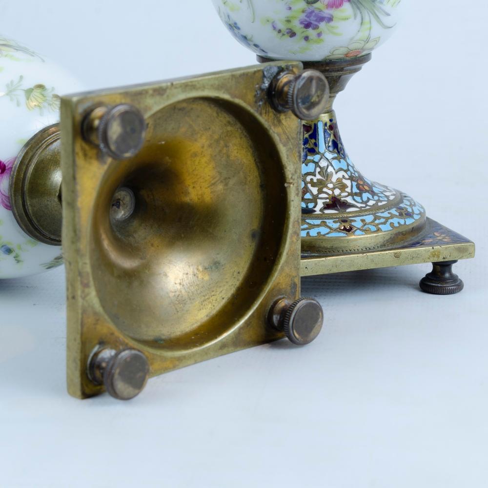 French Pair of Porcelain, Cloisonné, Bronze Vases, France, circa 1900  For Sale