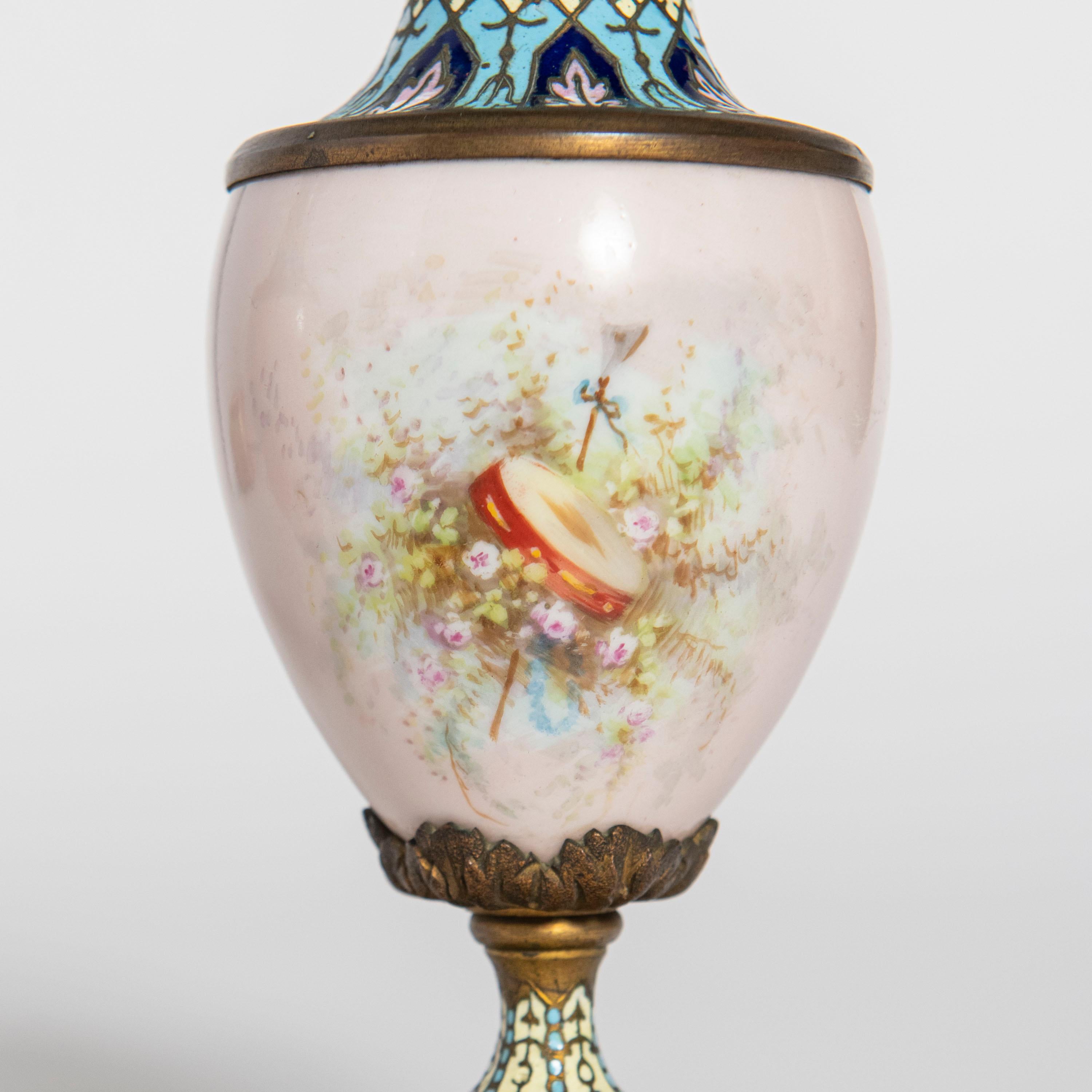 Cloissoné Pair of Porcelain, Cloisonné, Marble and Bronze Vases, France, circa 1900 For Sale