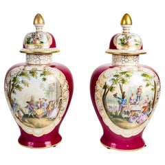 Pair of Porcelain Covered Vases, 19th Century, Napoleon III Period.