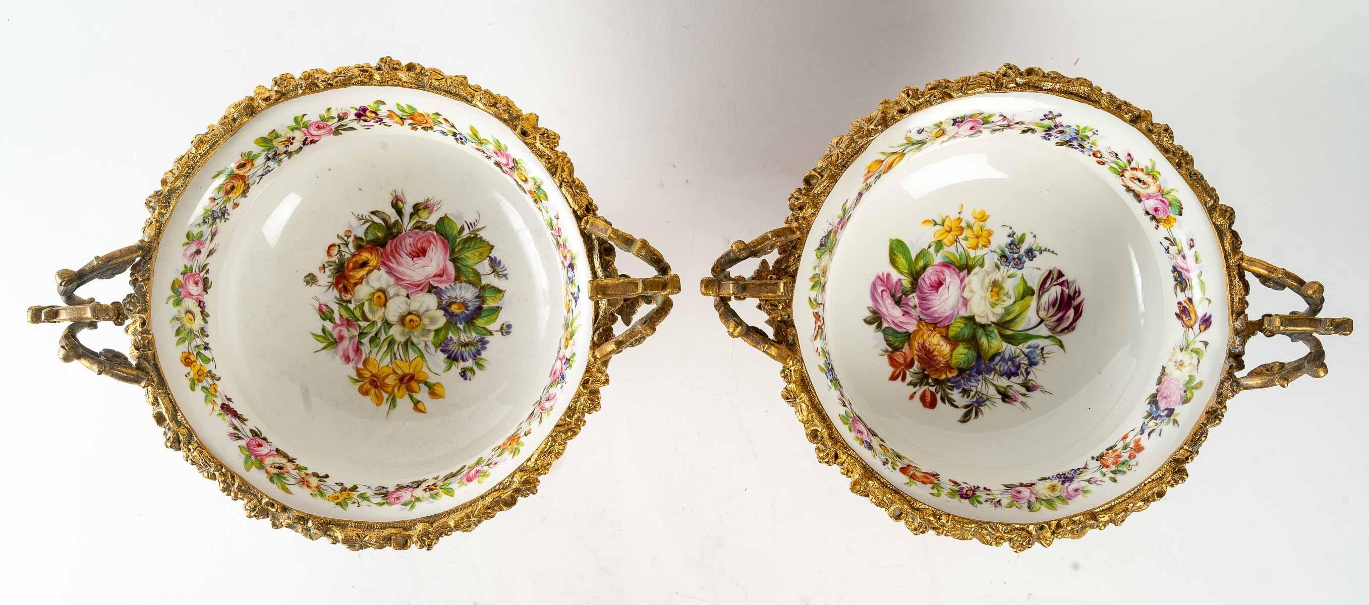 Gilt Pair of Porcelain Cups of Sevres