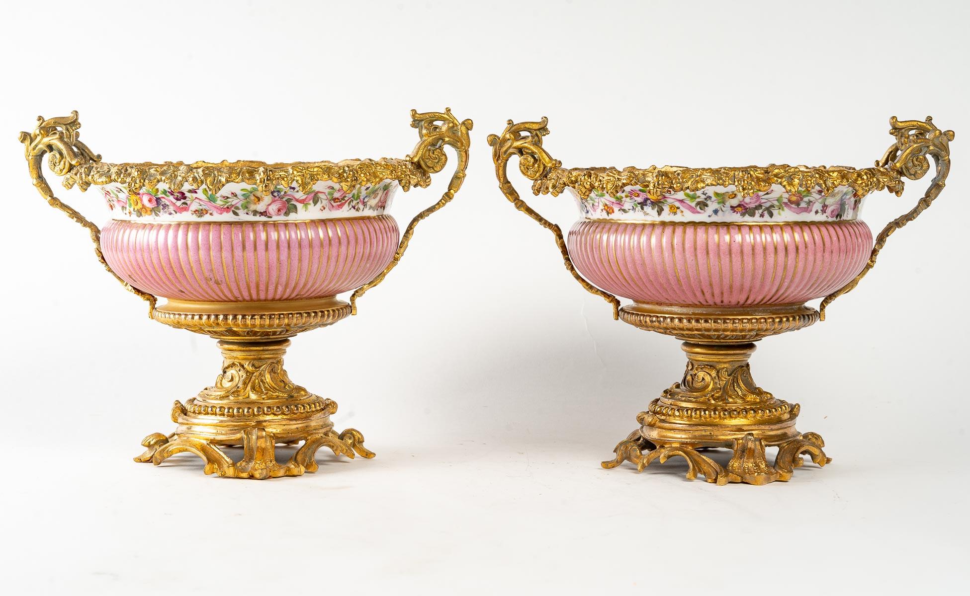 Bronze Pair of Porcelain Cups of Sevres