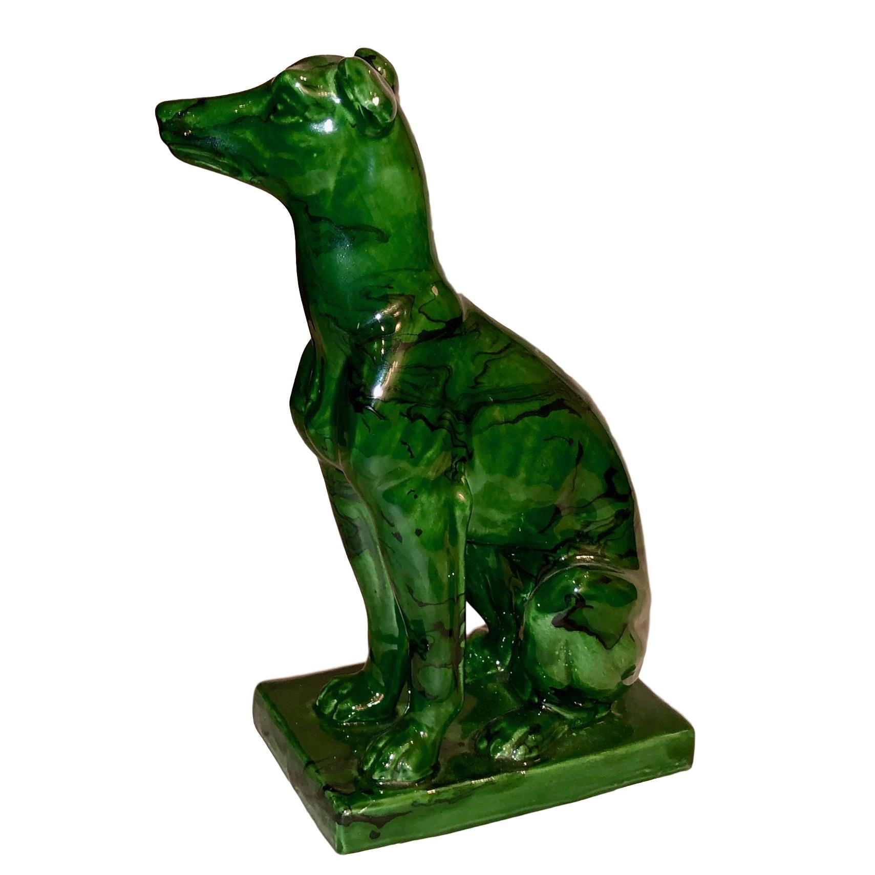 Hand-Painted Pair of Porcelain Dog Sculptures For Sale