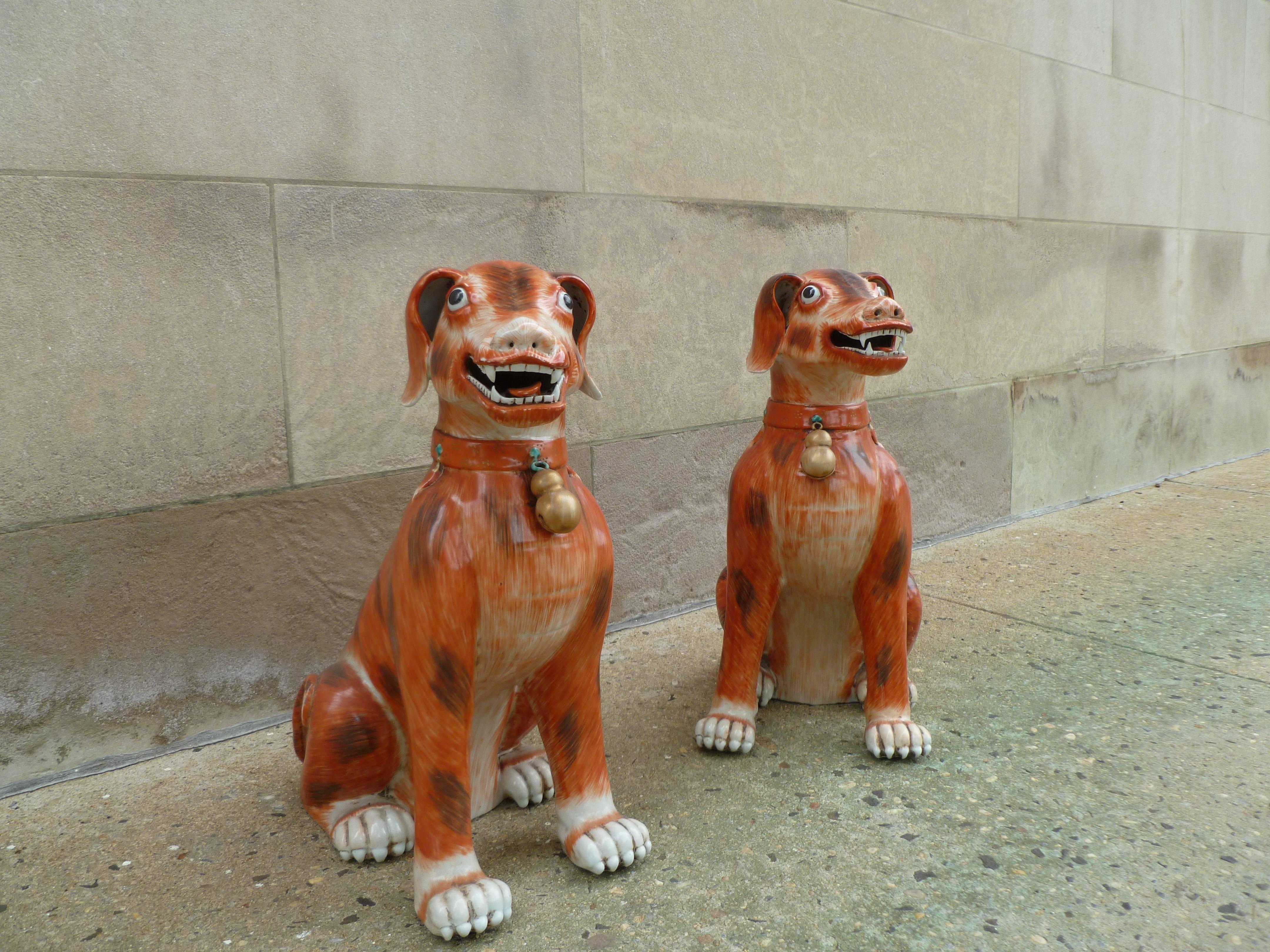Asian Pair of Porcelain Dogs For Sale