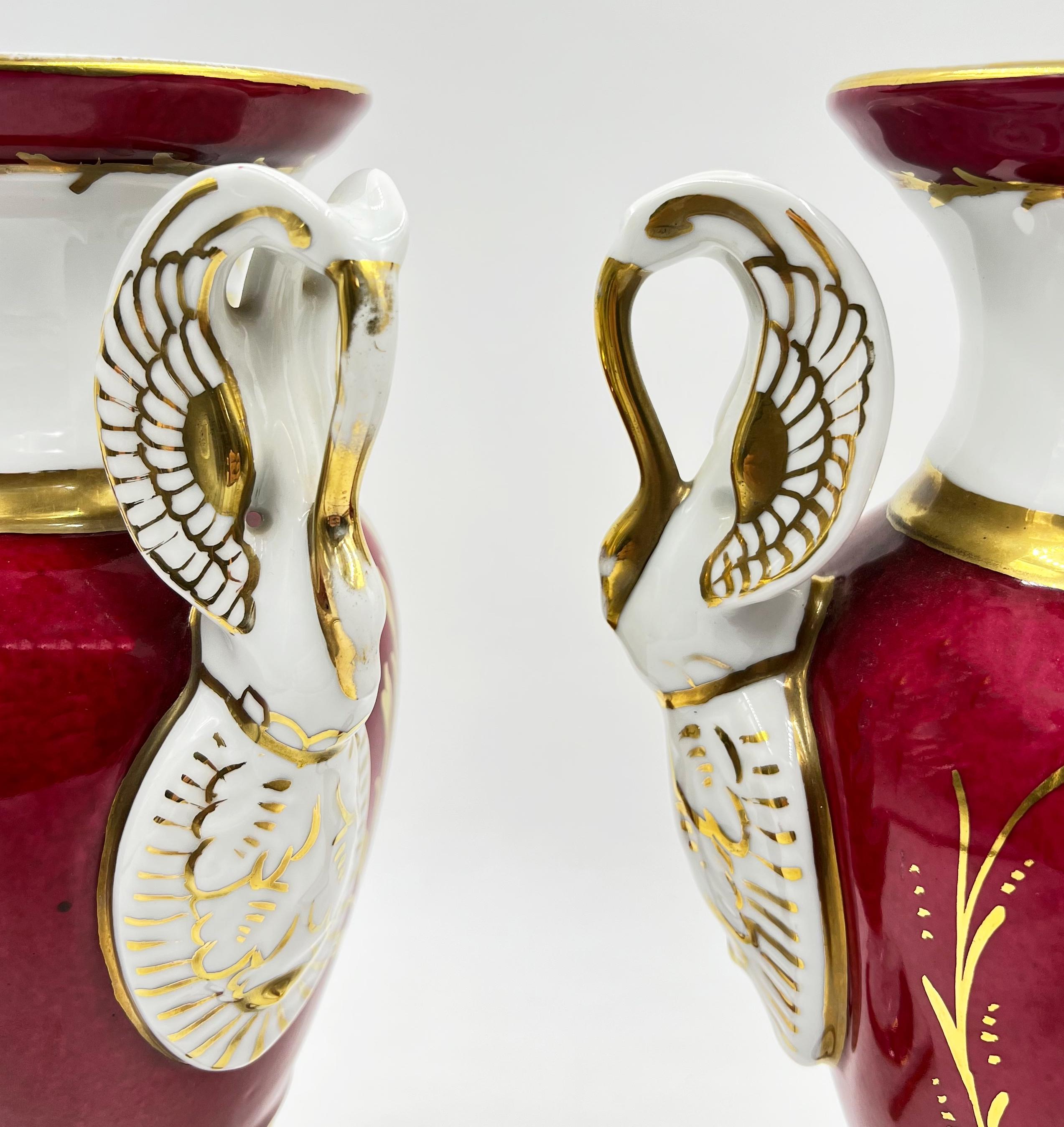 Pair of Porcelain Empire Style Vases Marked Paris For Sale 1