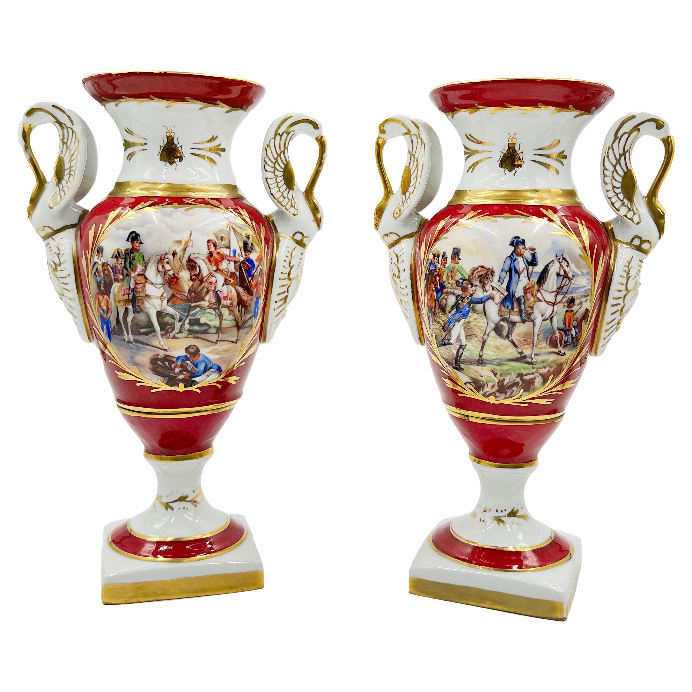 Pair of Porcelain Empire Style Vases Marked Paris For Sale