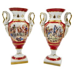 Pair of Porcelain Empire Style Vases Marked Paris