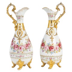Antique Pair of Porcelain Ewers, 19th Century, Napoleon III Period.