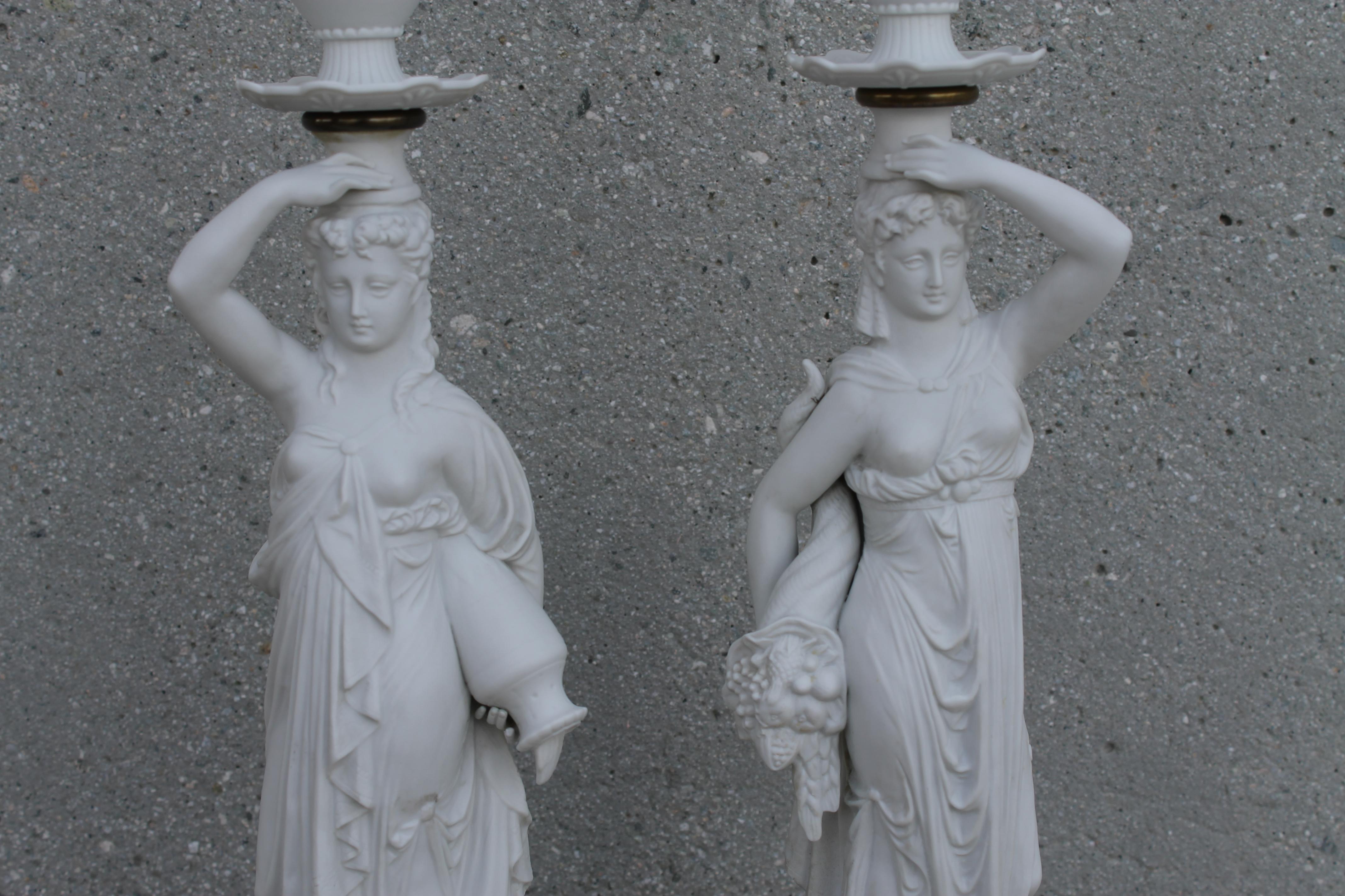 American Pair of Porcelain Goddess Lamps, Demeter and Iris For Sale