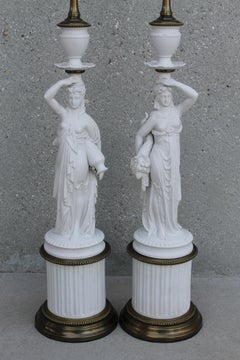 Pair of Porcelain Goddess Lamps, Demeter and Iris