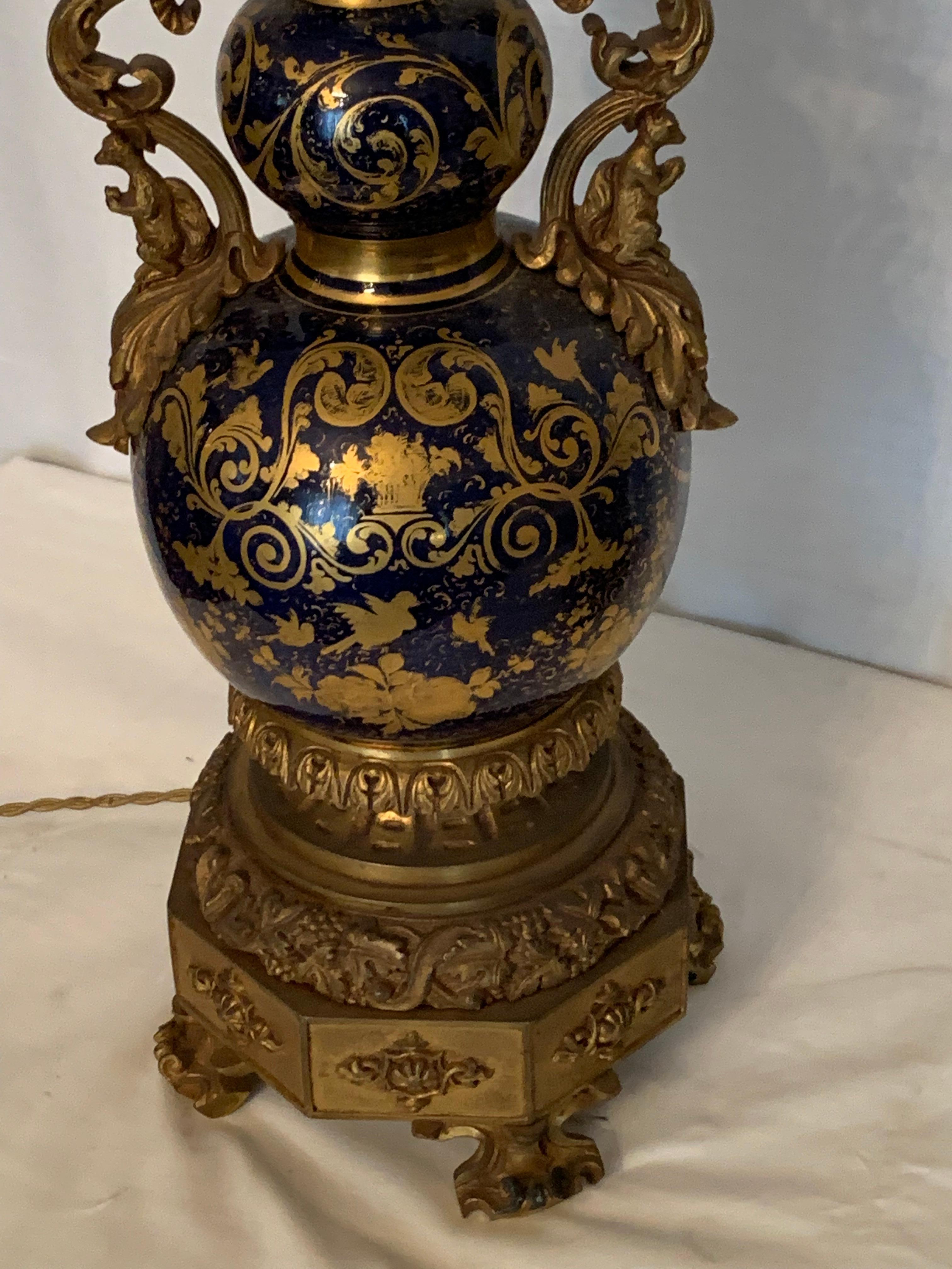 French Pair of porcelain lamps ormolu bronze For Sale