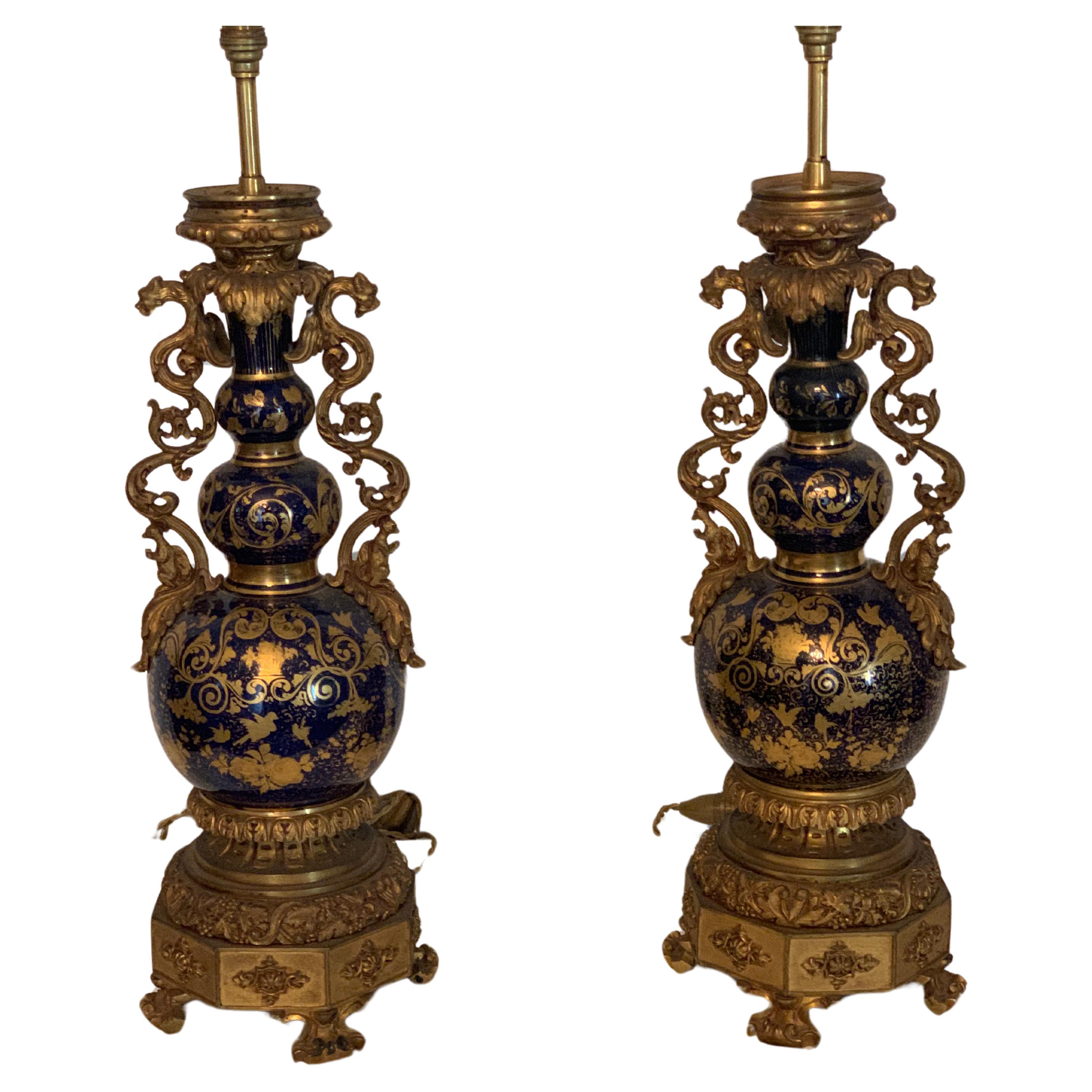 Pair of porcelain lamps ormolu bronze For Sale