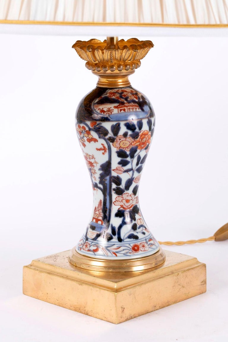 French Pair of Porcelain Lamps with Imari Decor, Late 19th Century For Sale
