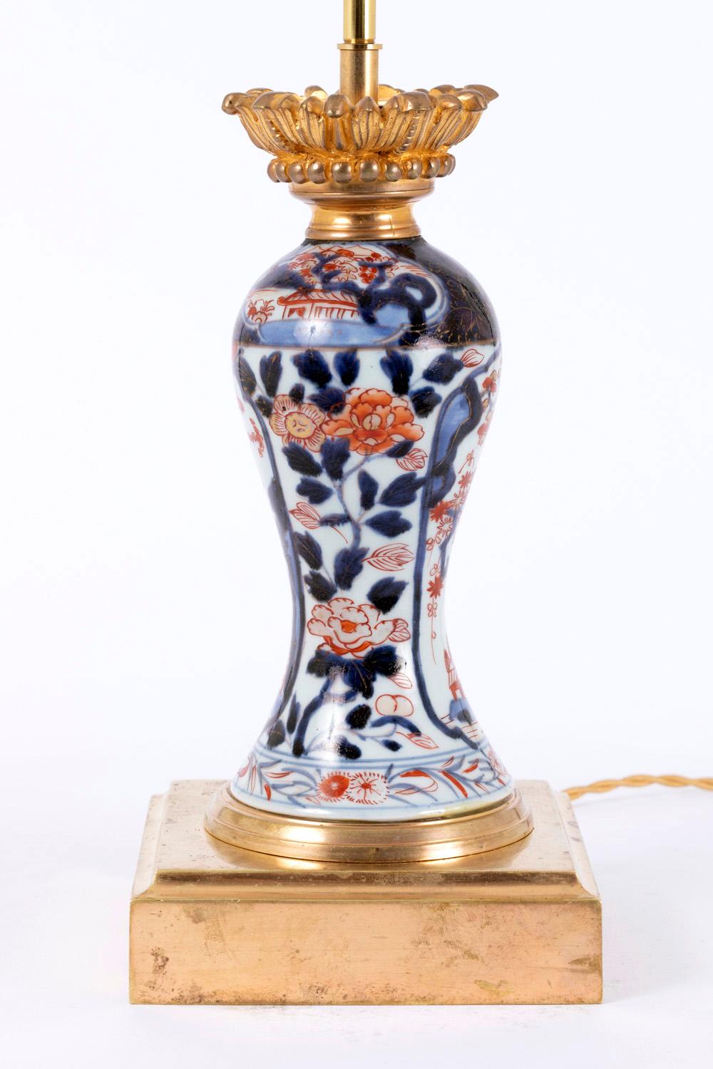 Gilt Pair of Porcelain Lamps with Imari Decor, Late 19th Century For Sale