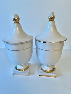 Pair of Porcelain Limoges Bonbonniere Style Jars or Urns with Lids