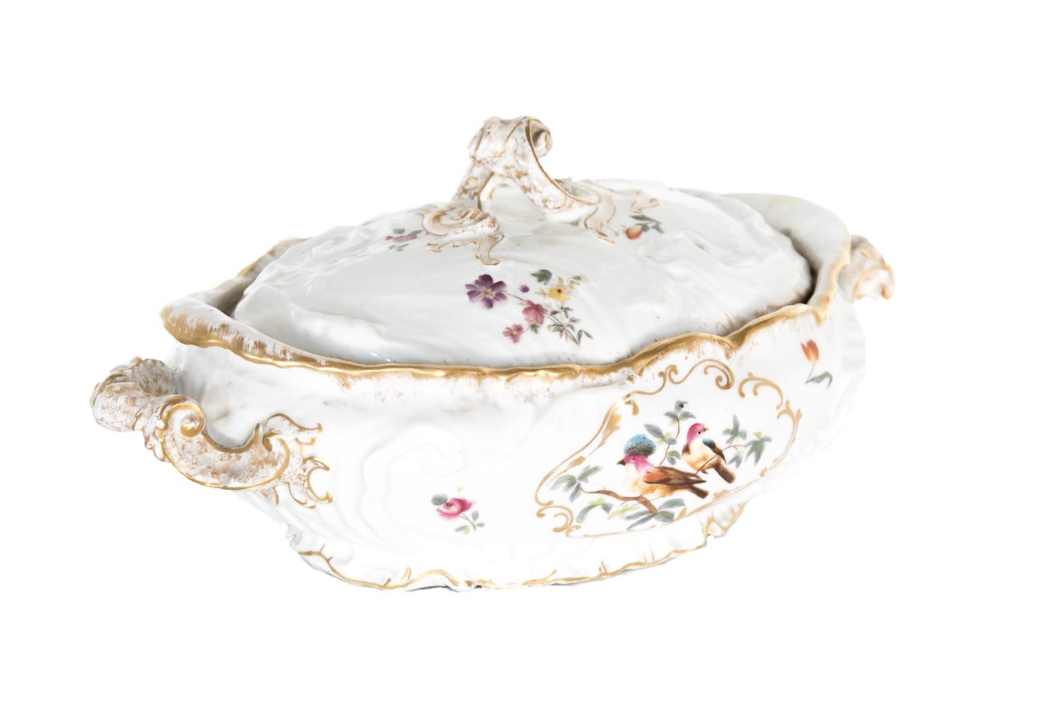 Gilt Pair of Porcelain Limoges Tureens For Sale