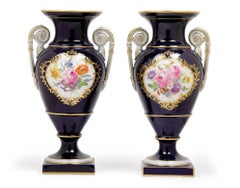 Pair of Porcelain Meissen Cobalt Blue Vases, 1960