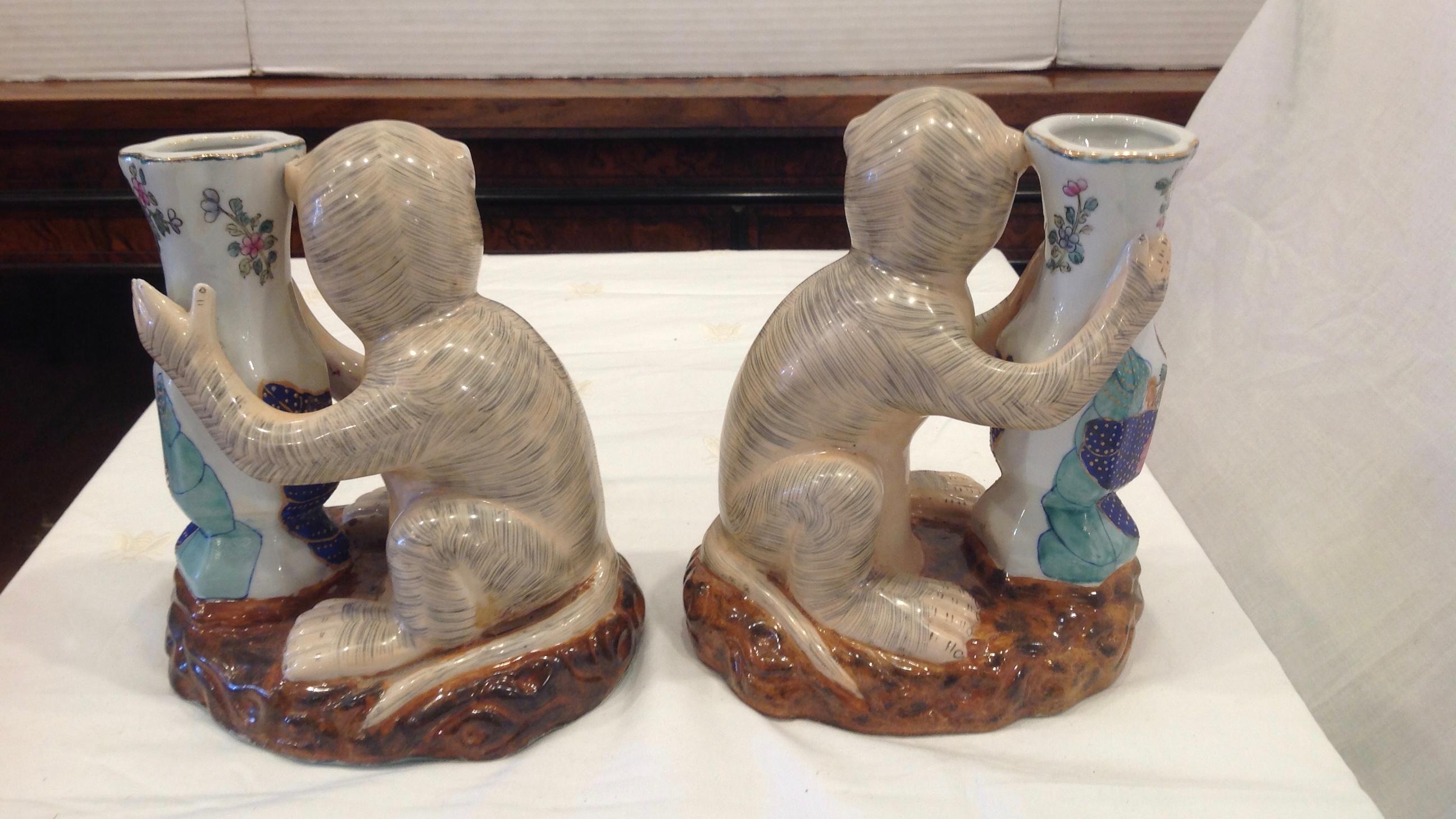 Chinese Pair of Porcelain Monkey Form Vases