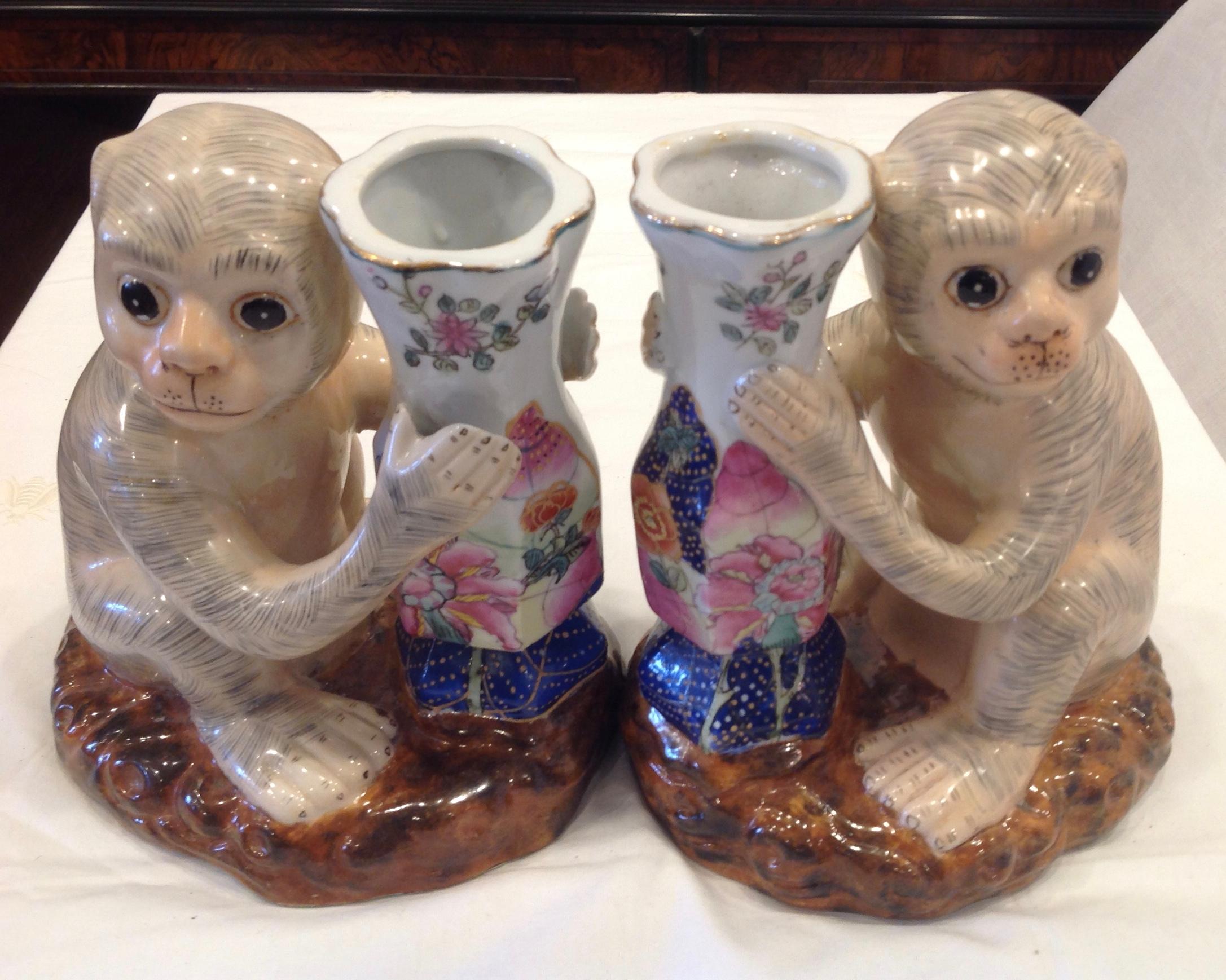 Pair of Porcelain Monkey Form Vases 1