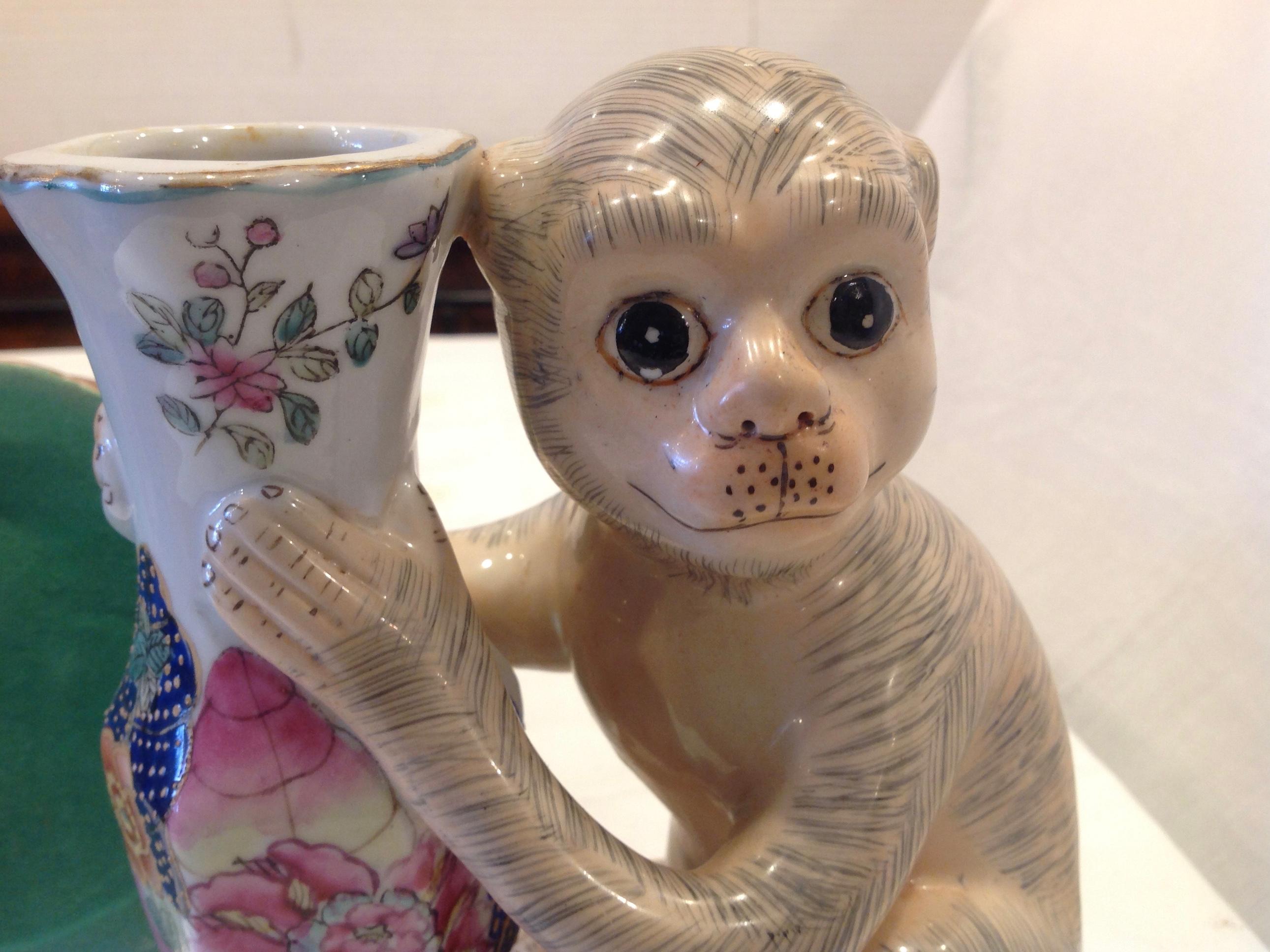 Pair of Porcelain Monkey Form Vases 2