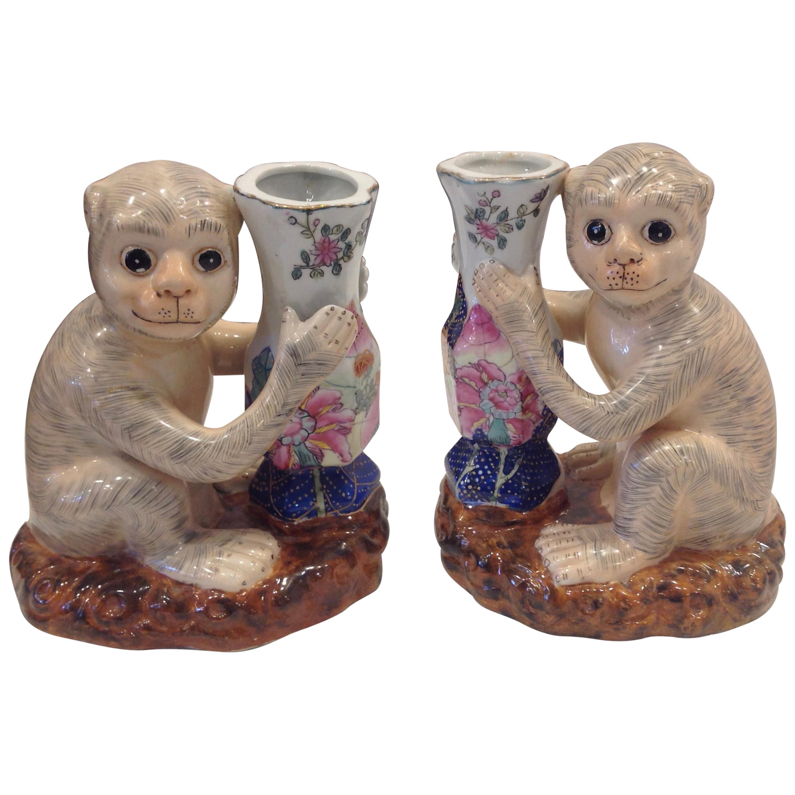 Pair of Porcelain Monkey Form Vases
